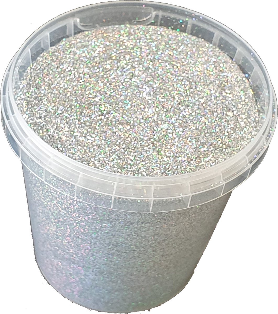 Fijne glitters - 400 gram in emmer - kleur: laser zilver - Maat: 1/64 | 0,6 mm | 15 Hex